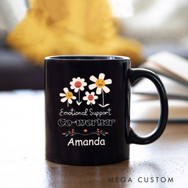 Personalized Office Worker Mug Gift Emotional Support Coworkers with Four Smiling Flowers Mug Appreciation Gift for Coworkers