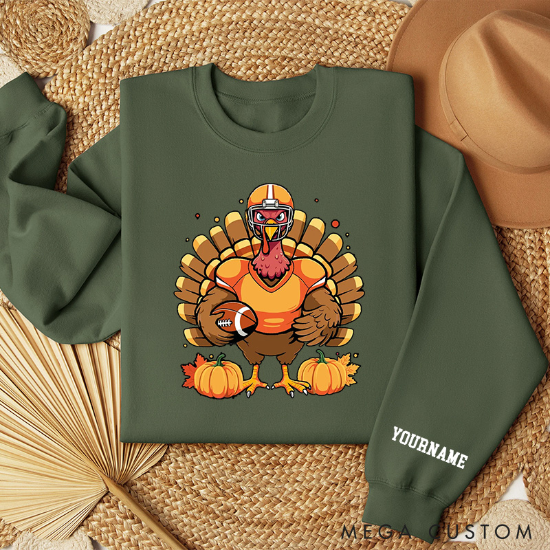 Personalized American Football Turkey Sweatshirt with Custom Player Name for Thanksgiving Day