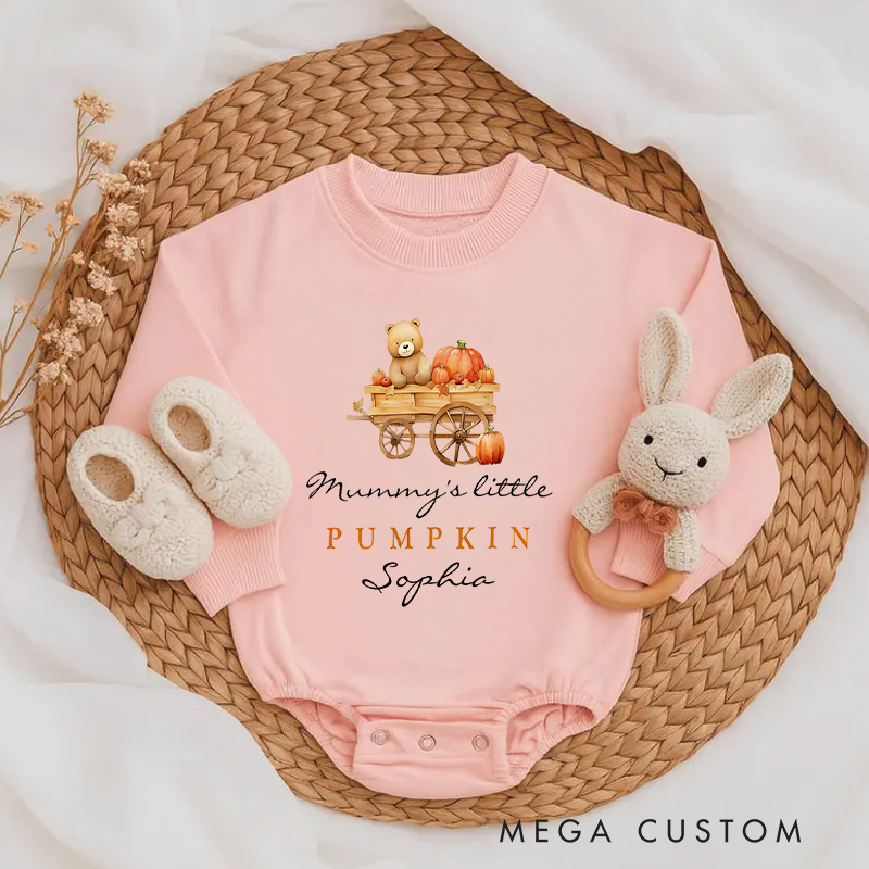 Personalized Mummy’s Little Pumpkin Baby Bodysuit Featuring Baby Carriage and Custom Name