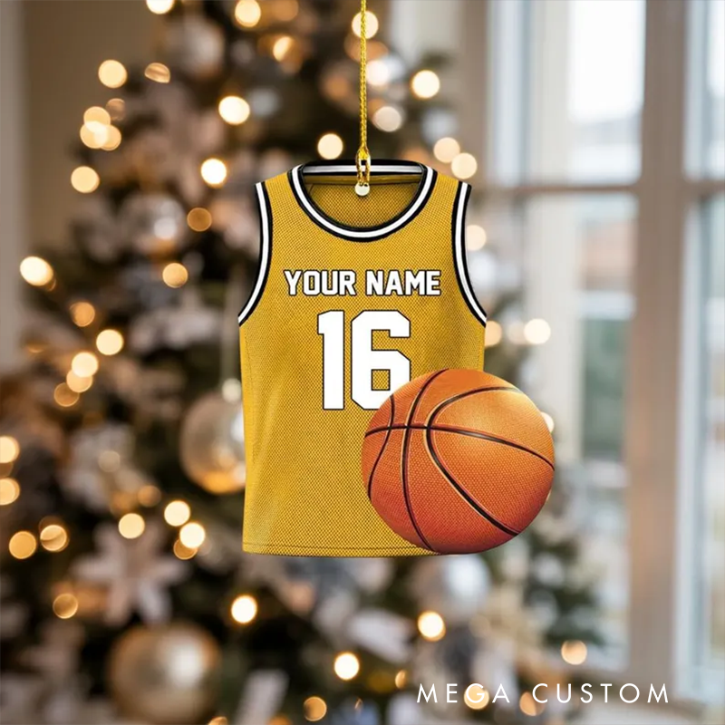 Personalized Basketball Jersey Acrylic Christmas Ornament with Custom Name, Number, and Color Options