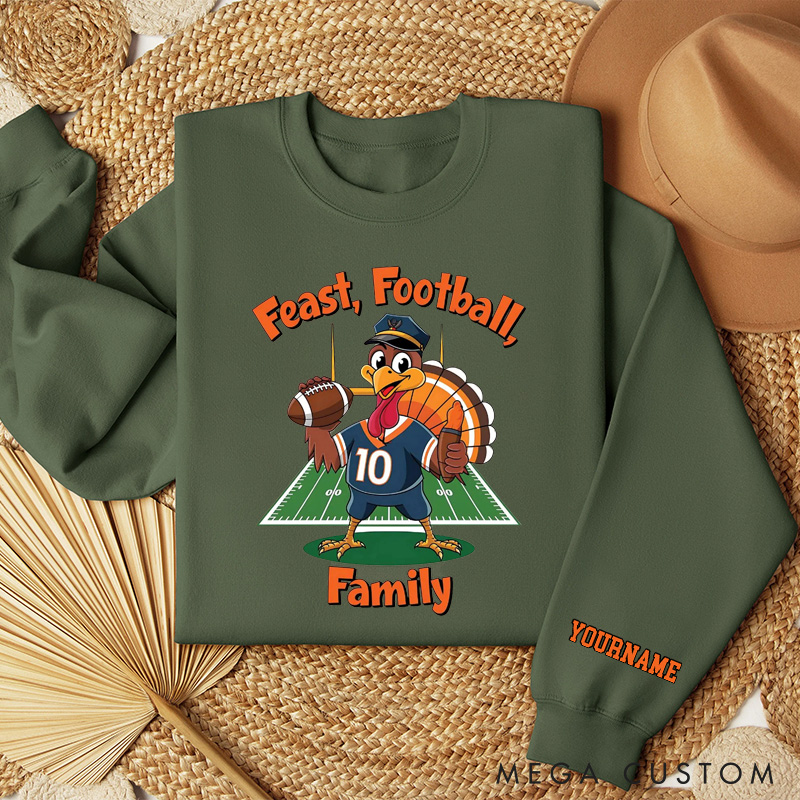 [Copy]Personalized Thanksgiving American Football Turkey Sweatshirt with Custom Player Name