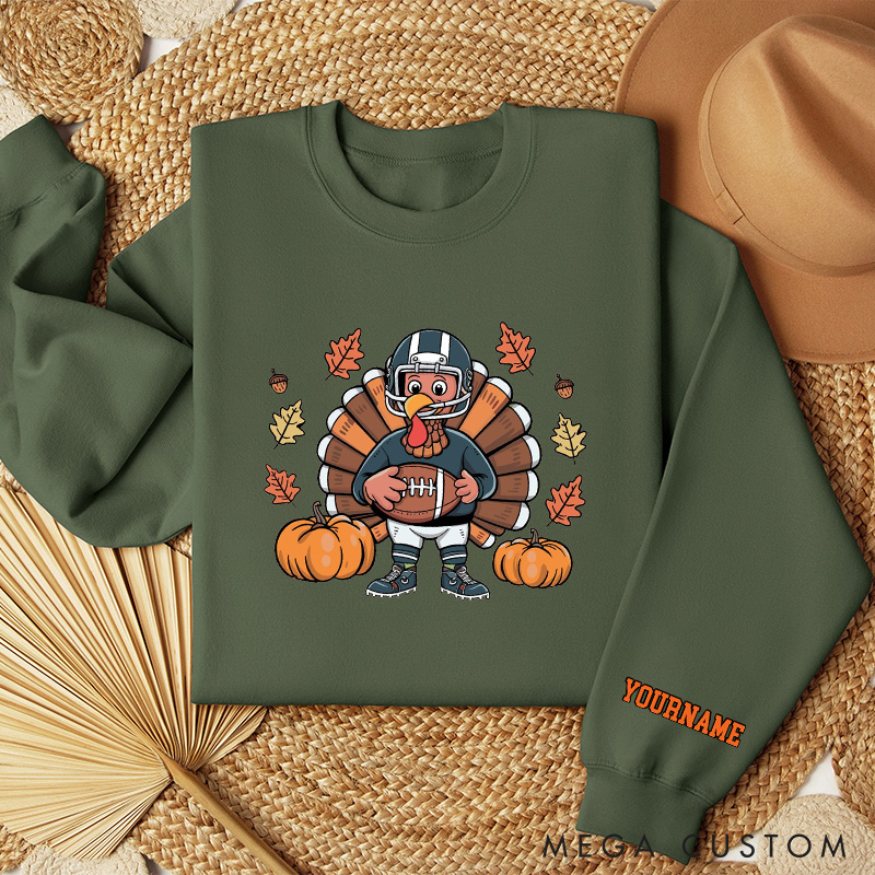 Personalized Thanksgiving American Football Turkey Sweatshirt with Custom Name, Celebrate Thanksgiving in Style