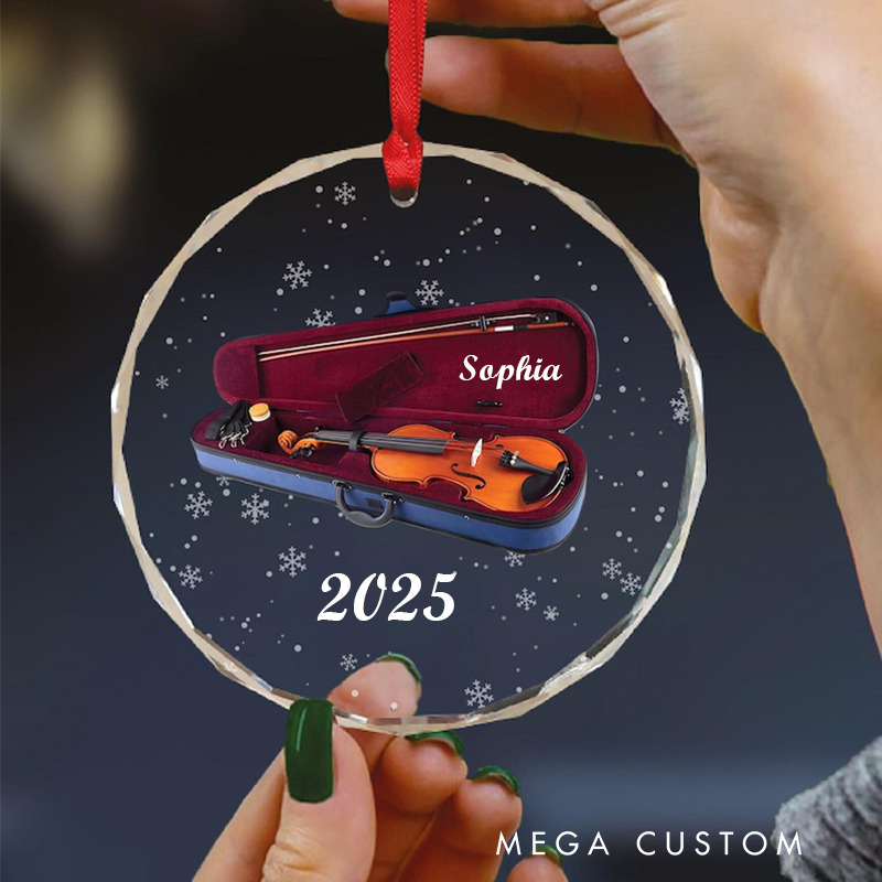 Personalized Violin Glass Ornament and Custom Violin Lovers Gift and Violinist Christmas Gift