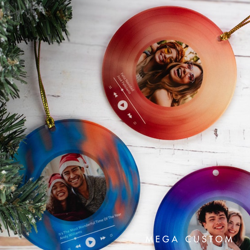 Personalized Song Photo Ornament and Couple Song Ornament and Vinyl Record Photo Ornament and Couple Song Photo Ornament Couples Gifts