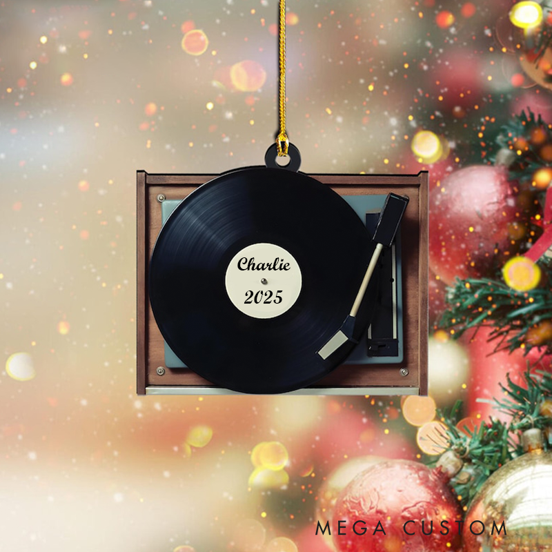 Personalized Vinyl Record Player Ornament and Custom Vintage Turntable Ornament and Vinyl Lover Gift