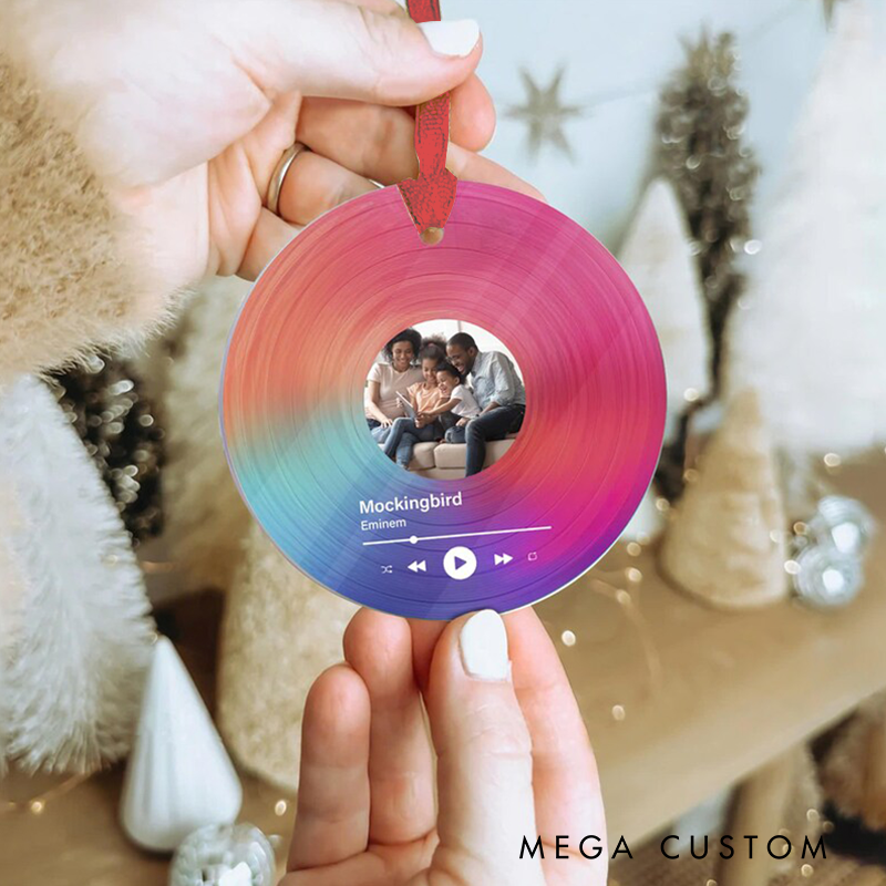 Personalized Vinyl Record Photo Ornament and Acrylic Song Plaque and Couples Christmas Ornament