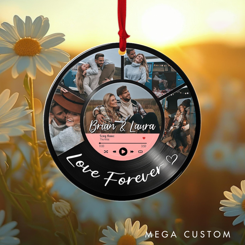 Personalized Vinyl Record Photo Ornament Custom Couple Picture Song Acrylic Ornament Vinyl Record Photo Ornament Music Lover Couple Gifts