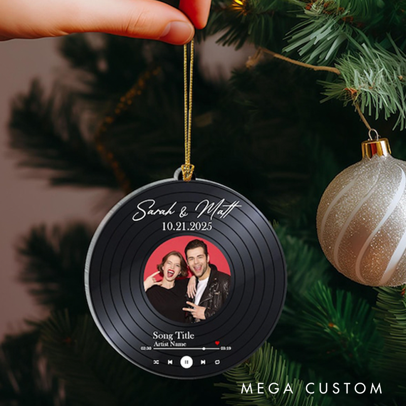 Personalized Acrylic Couple Song Ornament Couple Photo Ornament Christmas Tree Decoration Music Lover Gift