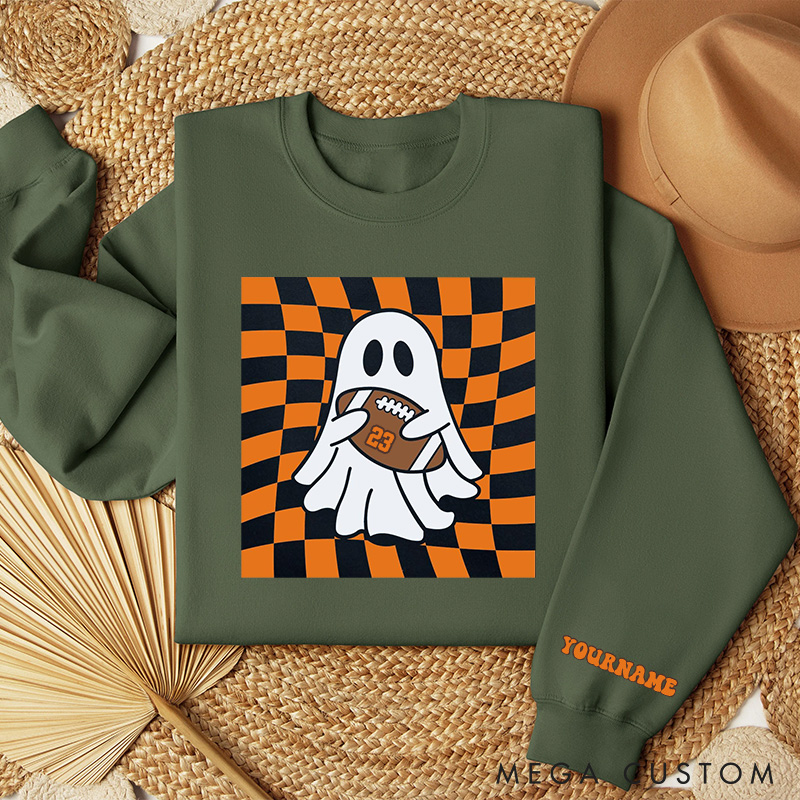 [Copy]Personalized Halloween American Football Sweatshirt with Custom Text, Spooky Style for Fall Fans