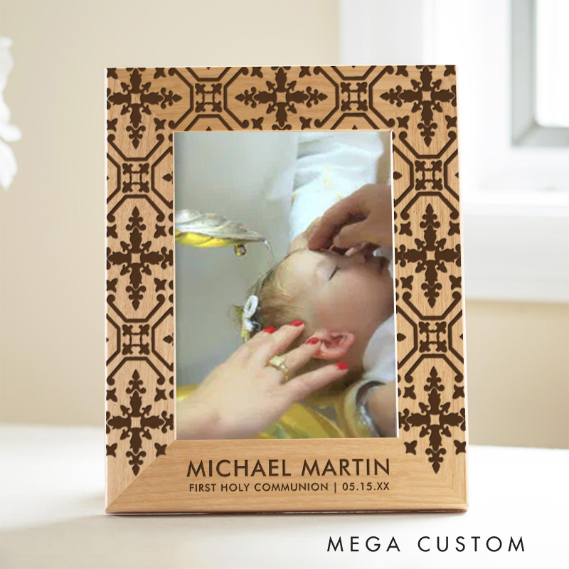 Personalized Catholic First Holy Communion Religious Occasion Wooden Picture Frame with Name and Date Religious Gift First Communion Gift