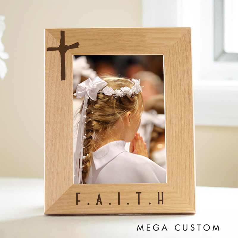 Personalized Modern Minimalist Palm Cross Keepsake Wooden Picture Frame Religious Gift Christian Faith Gift Easter Gift
