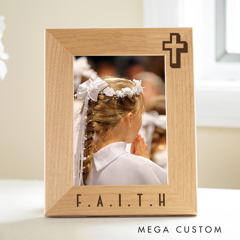 Personalized Modern Minimalist Cross Faith Keepsake Wooden Picture Frame Religious Gift Christian Faith Gift