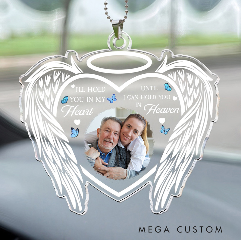Personalized Photo Rear View Mirror Accessory I'll Hold You In My Heart Forever Memorial Ornament Sympathy Gift For Loss of Loved One Ornament 