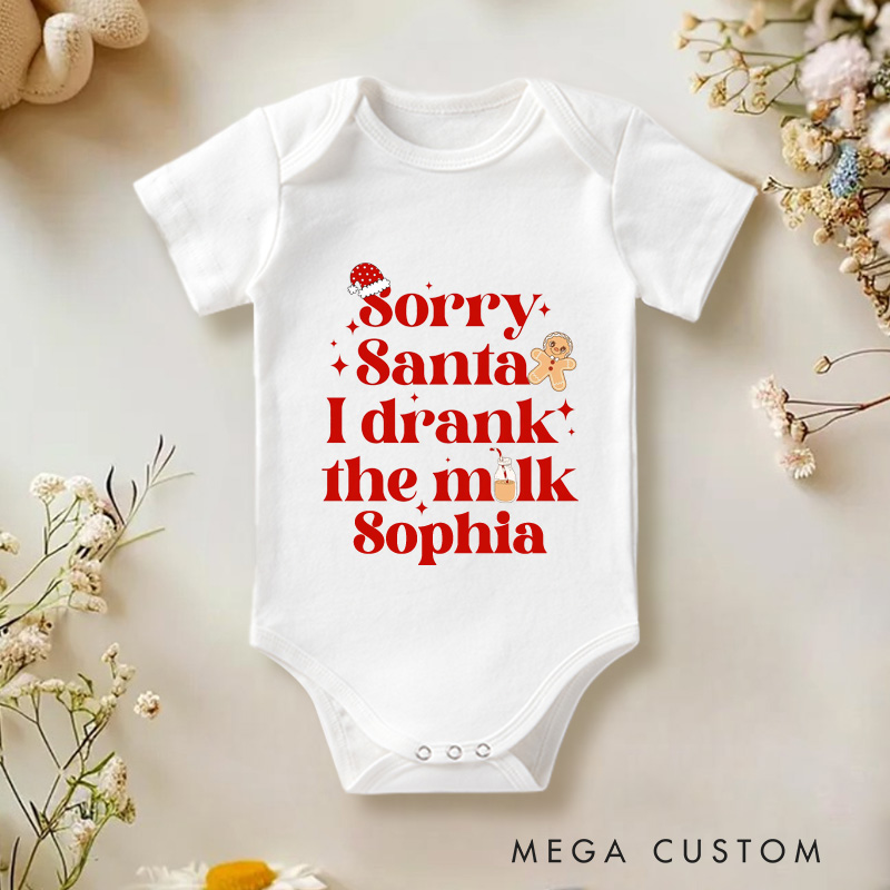 Personalized Sorry Santa I Drank The Milk Baby Onesie First Christmas Baby Gift