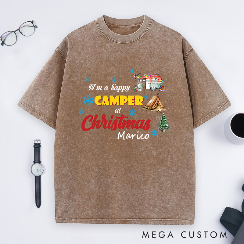 Personalized Christmas Camping Washed T-Shirt Hiking Adventure Lover T-Shirt for Outdoors Christmas Gift 