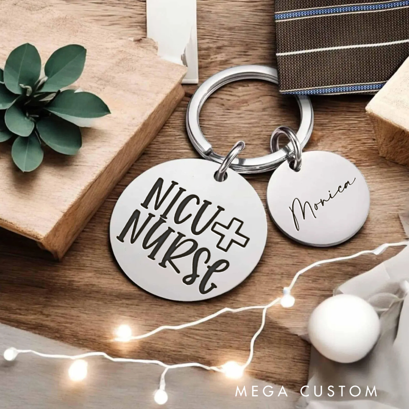 Personalized Nurse Stainless Steel Keychain Engraved Keychain Gift for Nurse NICU Nurse Design Keychain