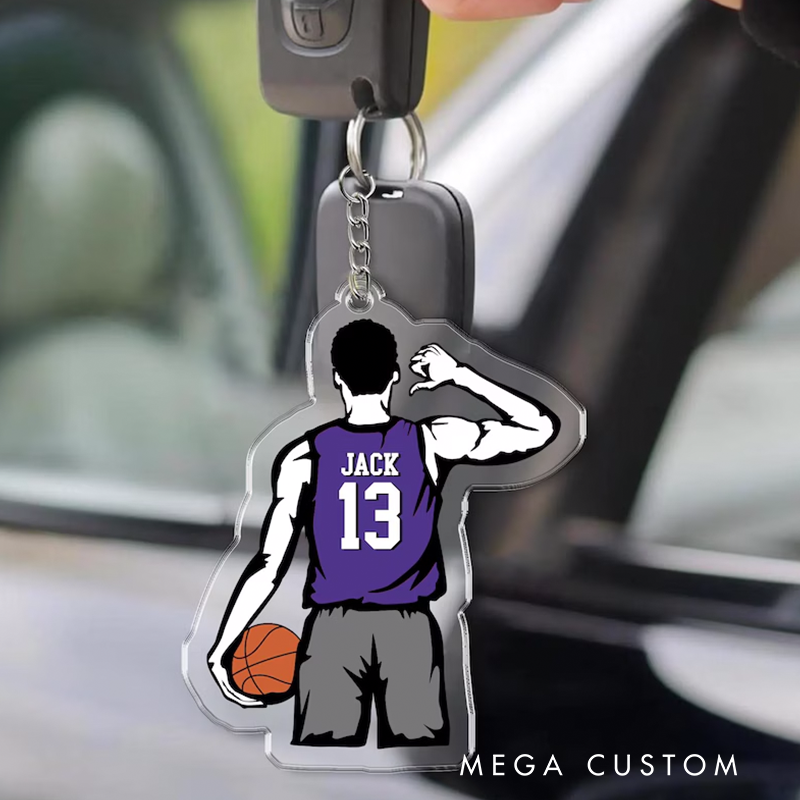 Personalized Basketball Keychain with Custom Name, Jersey Number, and Team Colors Design