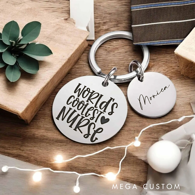 Personalized Nurse Stainless Steel Keychain Engraved Keychain Gift for Nurse World's Coolest Nurse Design Keychain