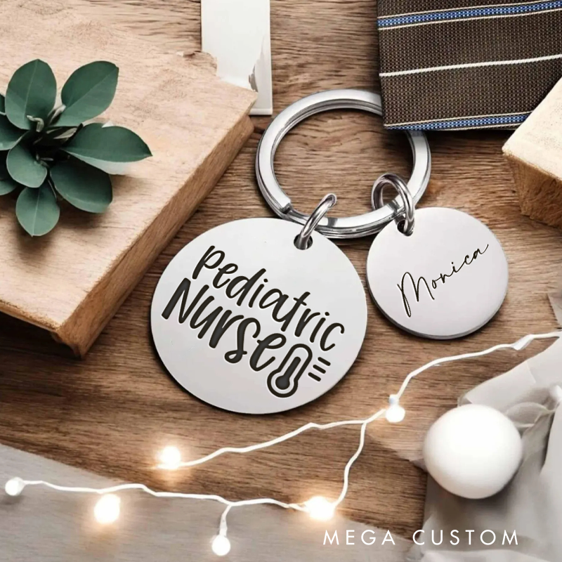 Personalized Nurse Stainless Steel Keychain Engraved Keychain Gift for Nurse Pediatric Nurse Design Keychain