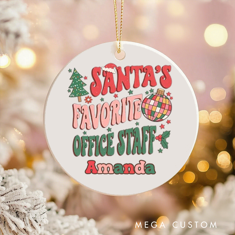 Personalized Office Worker Christmas Ornament Santa's Favorite Office Staff with Christmas Trees Stars and Santa Hat Ornament Gift for Coworkers