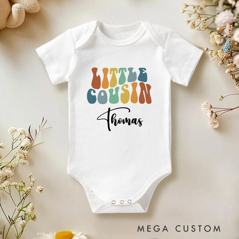 Personalized Little Cousin Inspired Colorful Celebrating the Special Bond of Family Baby Onesie