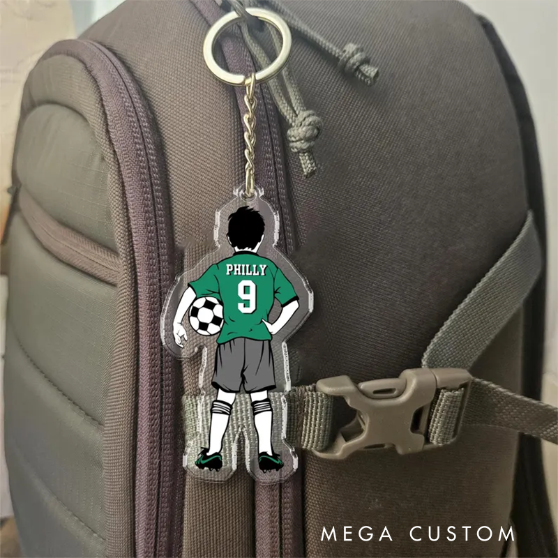 Personalized Soccer Keychain with Custom Name, Jersey Number, and Team Jersey Colors Design