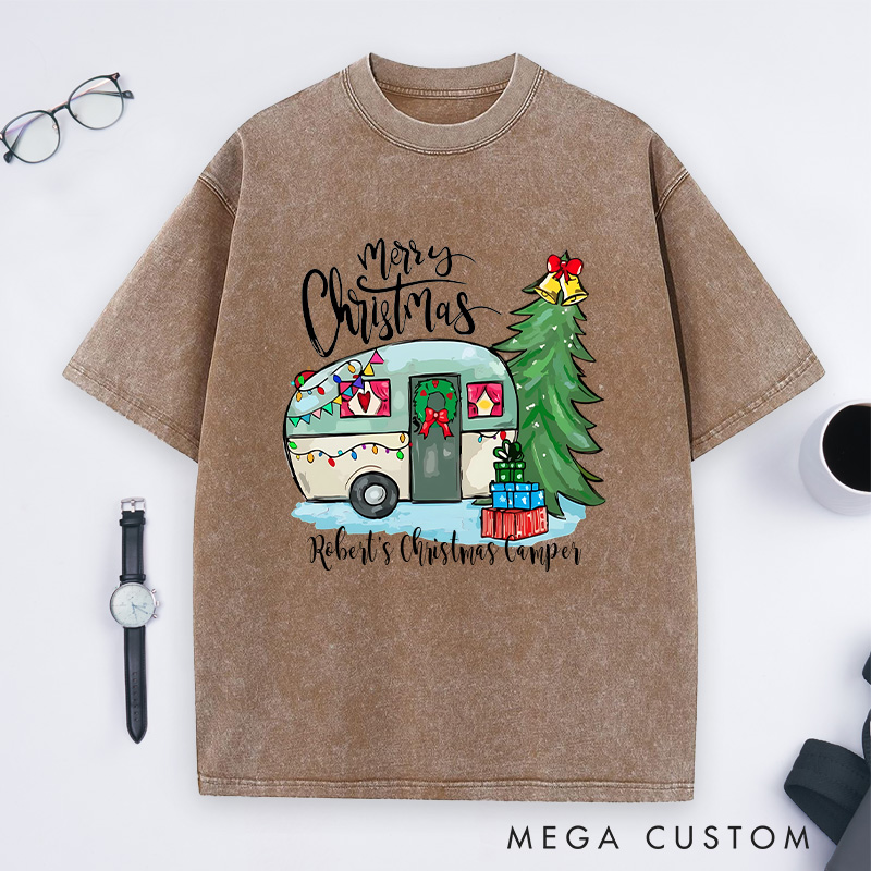 Personalized Camper Christmas Washed T-Shirt Hiking Outdoors Lover T-Shirt Christmas Gift