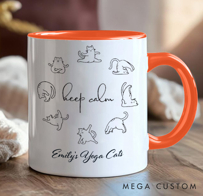 Personalized Yoga Cats Mug with Cute Cat Poses Custom Name Perfect Gift for Yoga Lover and Cat Lover
