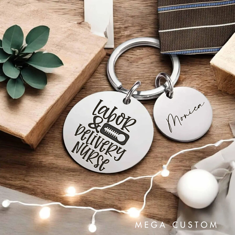 Personalized Nurse Stainless Steel Keychain Engraved Keychain Gift for Nurse Labor & Delivery Design Keychain