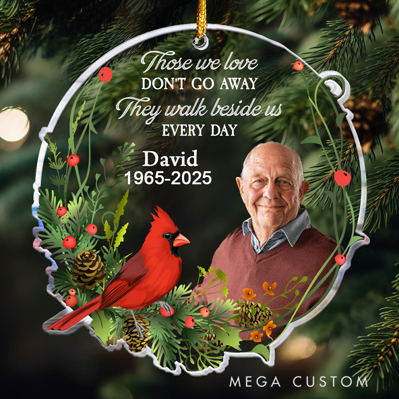Personalized Memorial Ornament Custom Photo Name Year Cardinal Those We Love Don't Go Away Keepsake