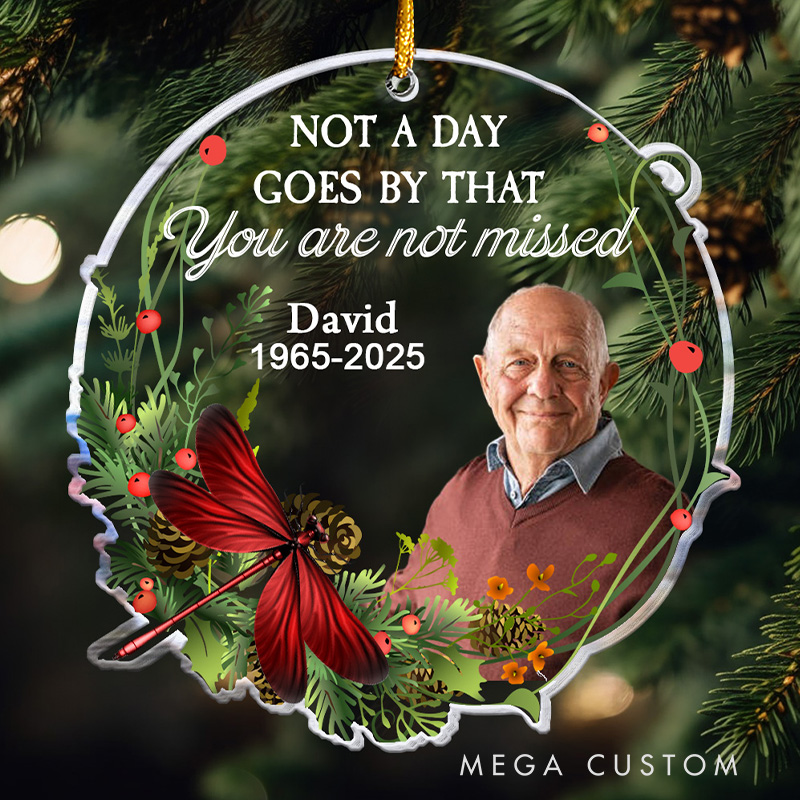 Personalized Memorial Ornament Custom Photo Name Year Cardinal Not A Day Goes By Memory Keepsake