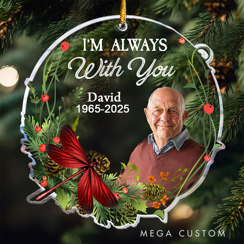 Personalized Memorial Ornament Custom Photo Name Year Cardinal I'm Always With You Gift