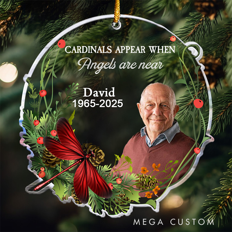 Personalized In Memory Memorial Ornament Custom Photo Name Year Cardinal Keepsake Gift