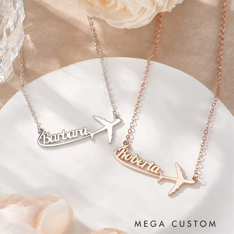 Personalized Airplane Name Women Necklace Dainty Jewelry Gift for Traveling Lovers