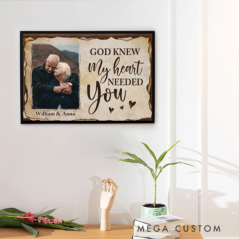 Personalized God Knew My Heart Framed Canvas Painting with Name and Photo Religious Wall Art Gift