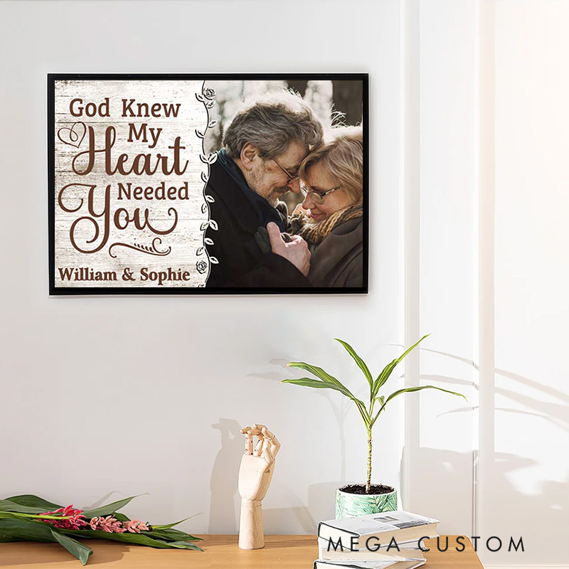 Personalized God Knew My Heart Really Needed you Framed Canvas Painting with Name and Photo Religious Wall Art Gift