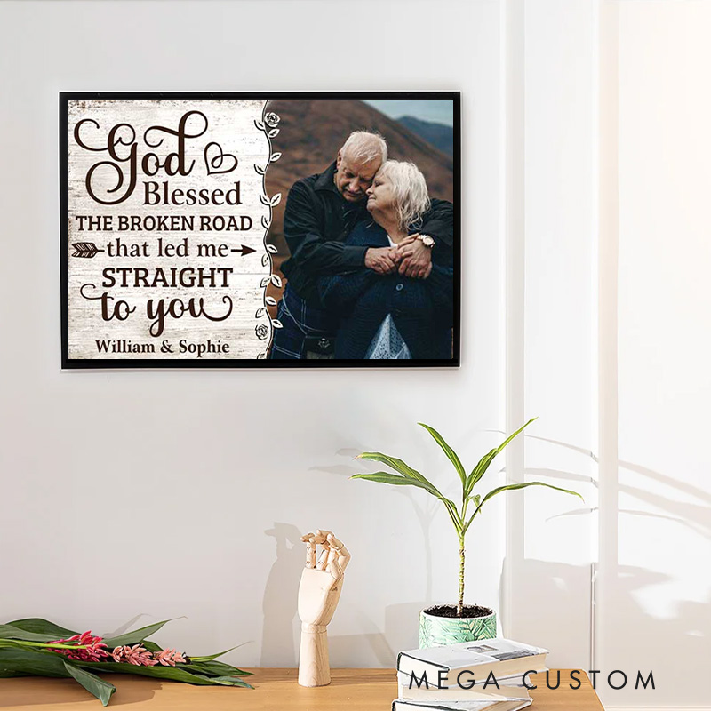 Personalized God Led me Straight to you Framed Canvas Painting with Name and Religious Wall Art Gift
