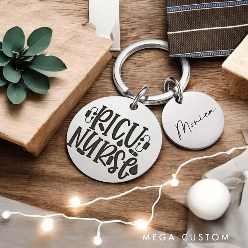 Personalized Nurse Stainless Steel Keychain Engraved Keychain Gift for Nurse PICU Nurse Design Keychain