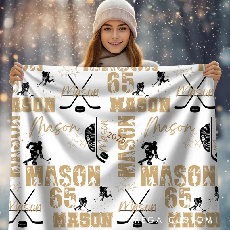 Personalized Hockey Blanket with Custom Name, Number, and Font Colors