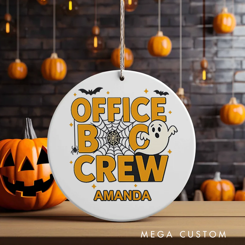 Personalized Office Worker Halloween Ornament Office Boo Crew with Bats Spiderweb Spider and Small Stars Halloween Elements Gift for Coworkers