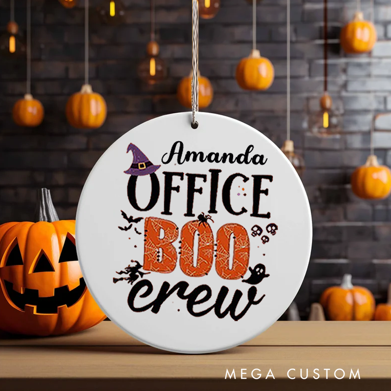 Personalized Office Worker Halloween Ornament Office Boo Crew with Bats Spiderweb and Spider Halloween Elements Appreciation Gift for Coworkers