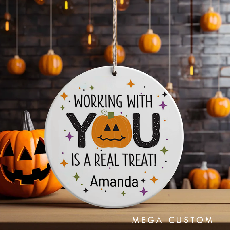 Personalized Office Worker Halloween Ornament a Pumpkin Working With You Is a Real Treat Appreciation Gift for Coworkers