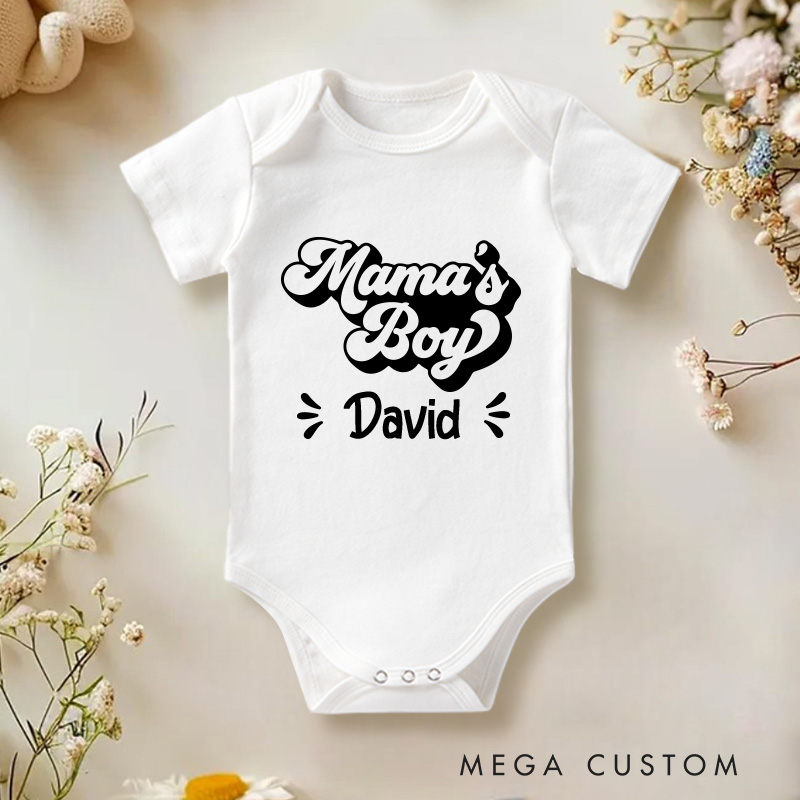 Personalized  Mama's Boy Baby Onesie Retro Boys Onesie Baby Gift for New Mom