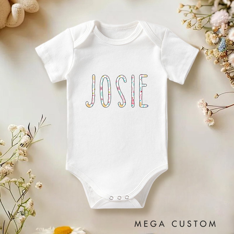 Personalized Baby Name with Hot Pink Floral Baby Onesie Baby Shower Gift