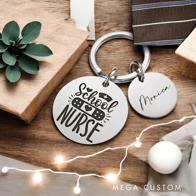 Personalized Nurse Stainless Steel Keychain Engraved Keychain Gift for Nurses School Nurse Design Keychain