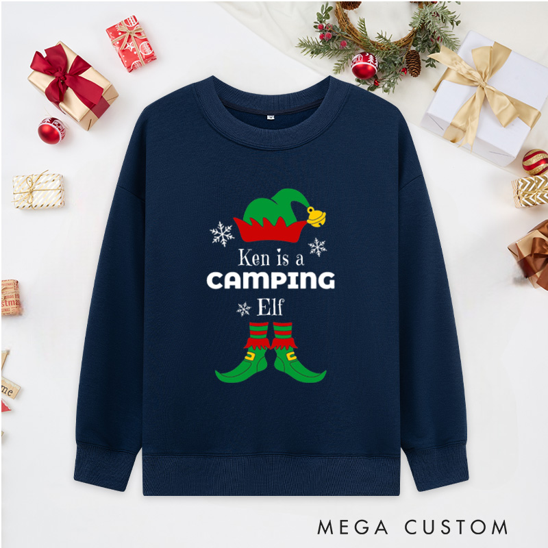 Personalized Camping Elf Classic Sweatshirts Christmas Outdoor Adventure Sweatshirts Gift for Hiking Lover
