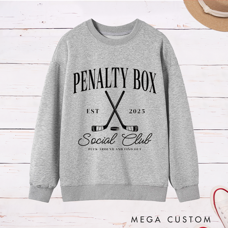 Personalized "Penalty Box Social Club" Hockey Sweatshirt with Customizable Year