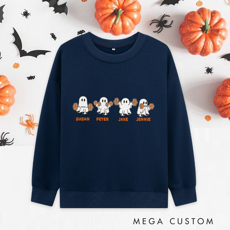 Personalized Halloween Classic Sweatshirts with Adorable Ghost Weightlifting Squad Sweatshirts Gift for Fitness Enthusiasts Bodybuilders and Gym Lovers