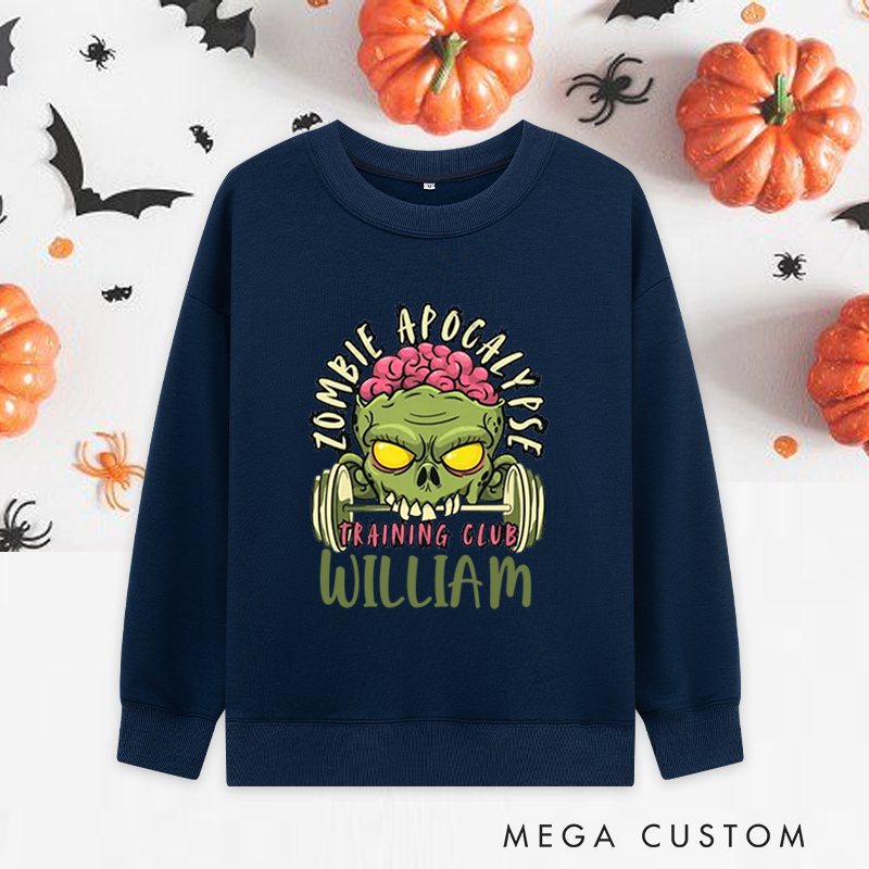 Personalized Halloween Classic Sweatshirts with Zombie Apocalypse Training Club Sweatshirts Gift for Fitness Enthusiasts Bodybuilders and Gym Lovers