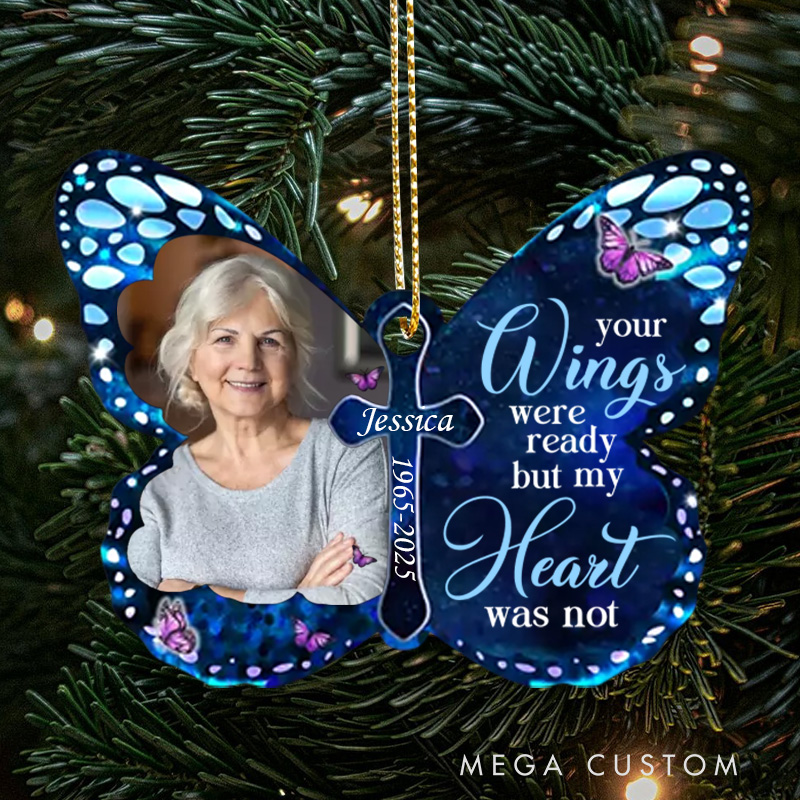 Personalized Butterfly Memorial Ornament Customizable Photo Name Year Remembrance Keepsake